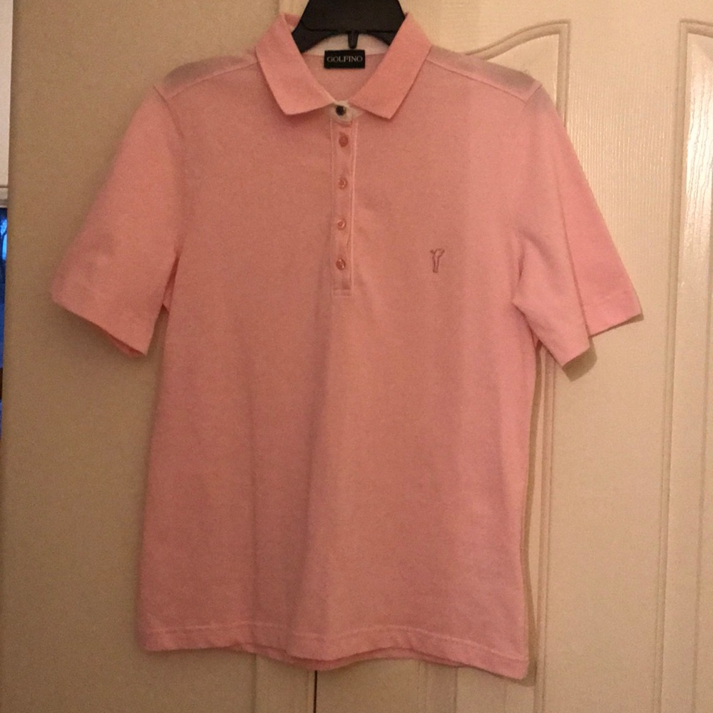 Golfino Baby Pink Polo look at logo on front